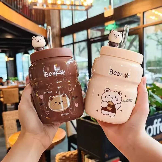 Vaso Tomatodo De Cerámica Con Diseños Bear Kawaii De 500 ml