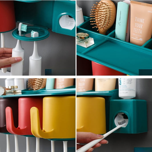 Organizador De Baño Con Dispensador De Pasta Dental Verde
