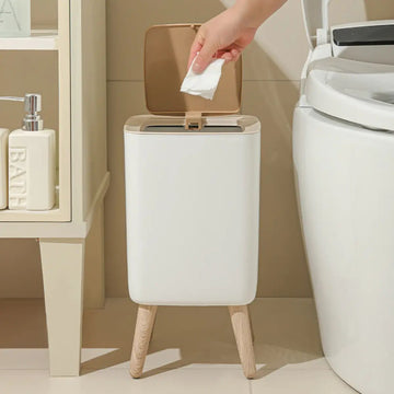 Tacho de Basura con Tapa a Presión y Patas Diseño Madera