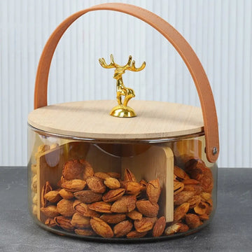 Centro de Mesa Decorativo con 4 Divisiones, Asa y Tapa de Bambú