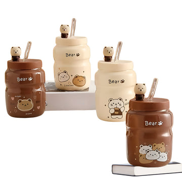 Vaso Tomatodo De Cerámica Con Diseños Bear Kawaii De 500 ml