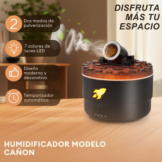 Humidificador Modelo Cañon con Luces LED Decorativo