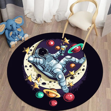 Alfombra Antialérgica Circular Decorativa Diseños de Astronauta