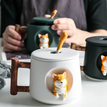 Juego De Taza Con Cuchara Modelo Shiba