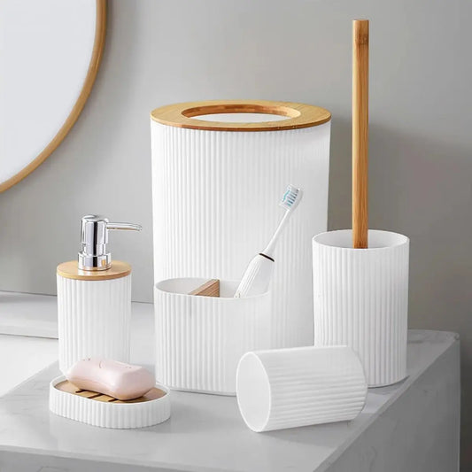 Set de baño minimalista de bambú modelo Nature