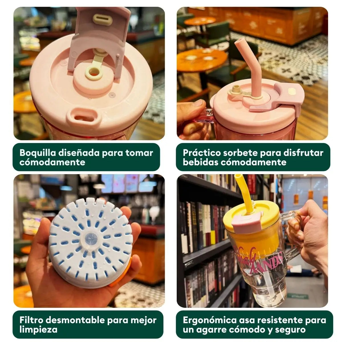 Detalle del diseño del tomatodo portátil Shake Hands