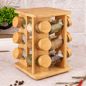 Set de 12 Condimenteros Giratorio de Bambú