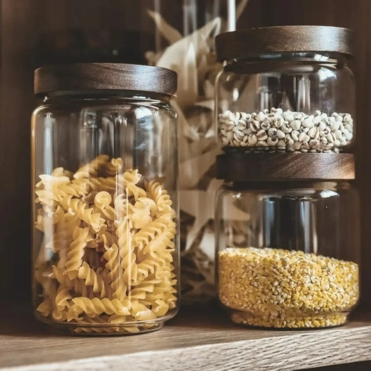 Set de 5 Frascos Herméticos de Vidrio con Tapa de Bambú