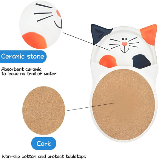 Set De Posavasos De Cerámica Con Diseños De Gatos