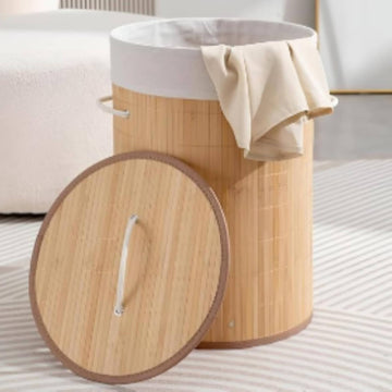 Cesto Organizador de Ropa con Tapa Bambú y Forro Interno