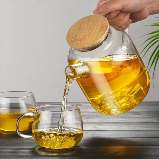 Tetera de Vidrio Borosilicato con Tapa de Bambú.