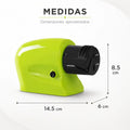 Medidas del afilador eléctrico: 14.5 cm de largo, 8.5 cm de alto y 6 cm de ancho