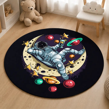 Alfombra Circular Antialérgica Diseño Astronauta