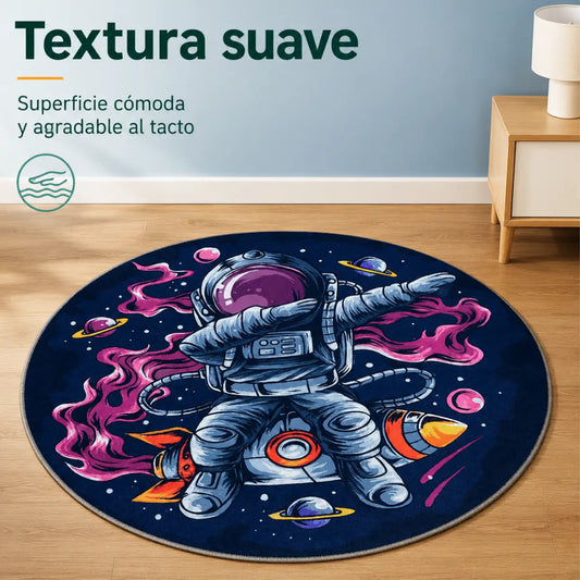 Alfombra Circular Antialérgica Diseño Astronauta