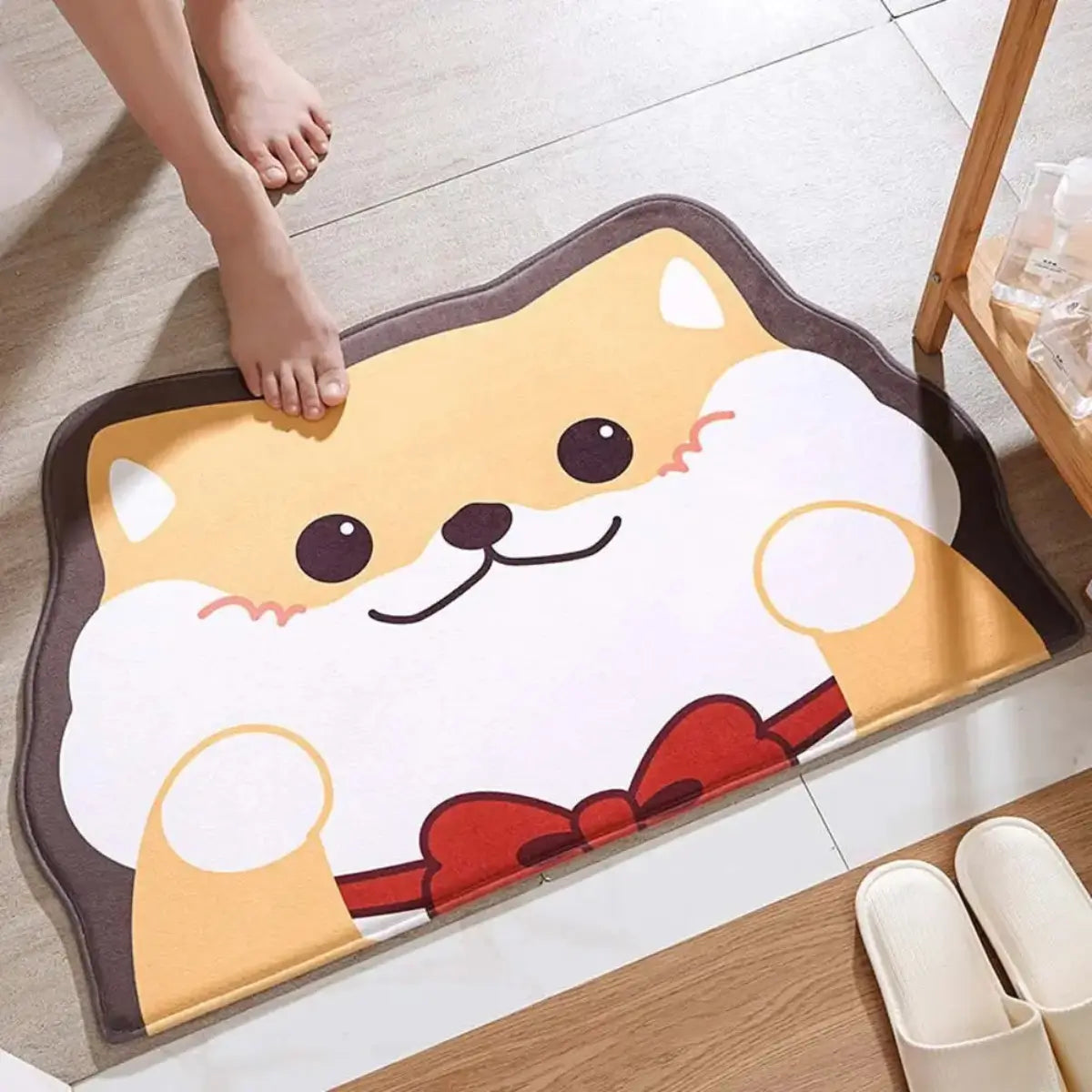 Alfombra absorbente para baño con diseño de perro color naranja