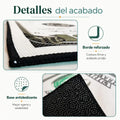 Detalle de alfombra rectangular con borde reforzado y base antideslizante