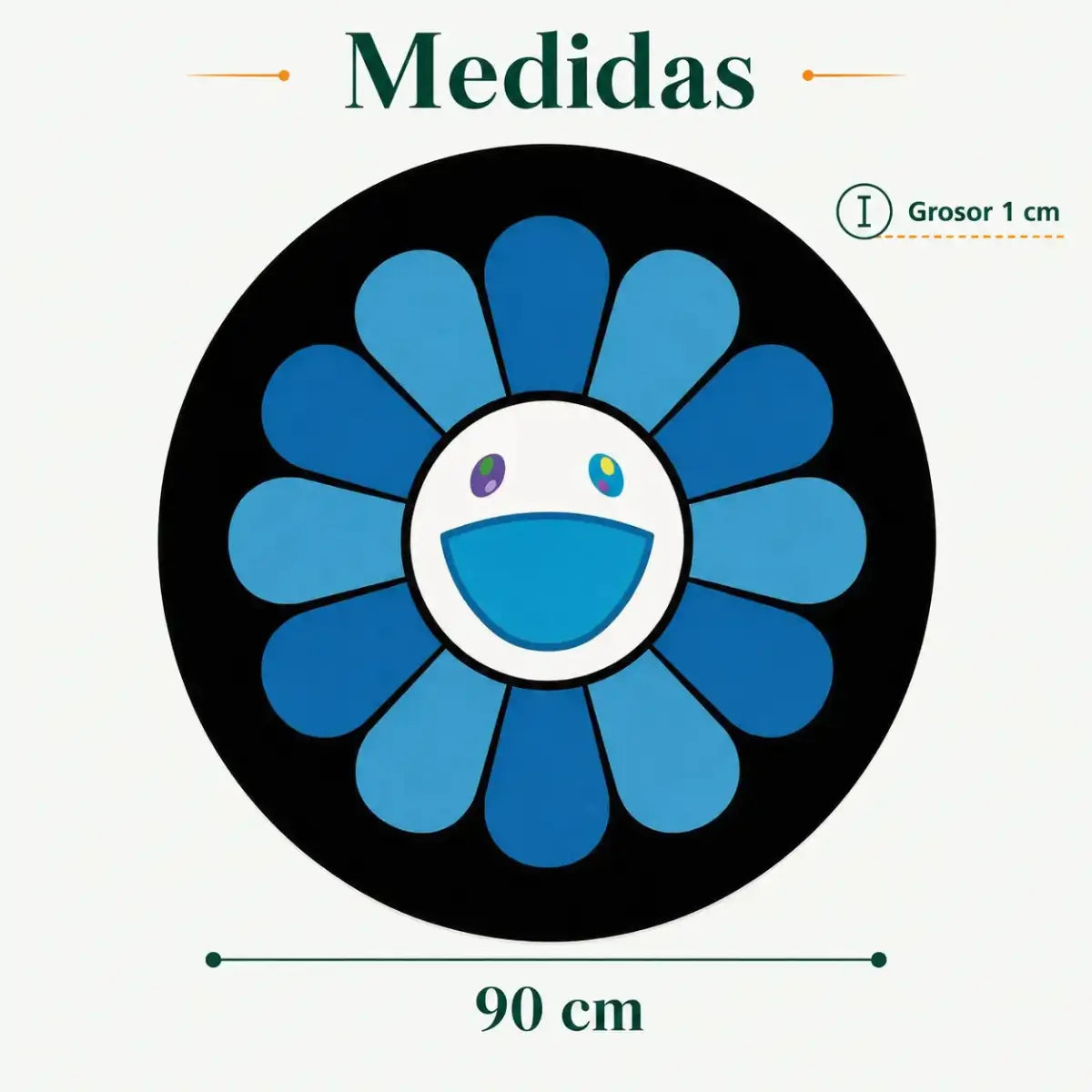 Alfombra infantil redonda con diseño de flor de 90 cm de diámetro y 1 cm de espesor