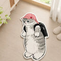 Alfombra decorativa con diseño de gato gris y gorro rosado para dormitorio