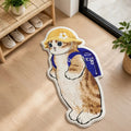 Alfombra de gato con mochila azul colocada como decoración en dormitorio