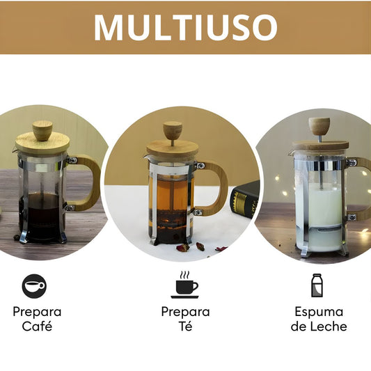 Prensa Francesa de Borosilicato 1L con Mango de Bambú
