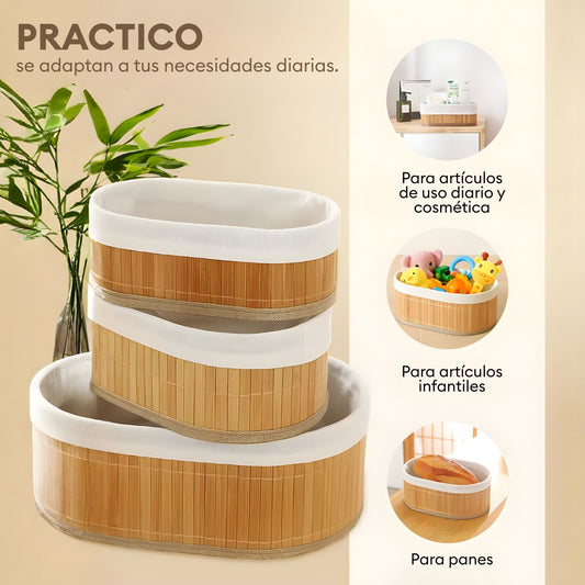 Set de 3 Cestas de Bambú Organizadores para Dormitorio
