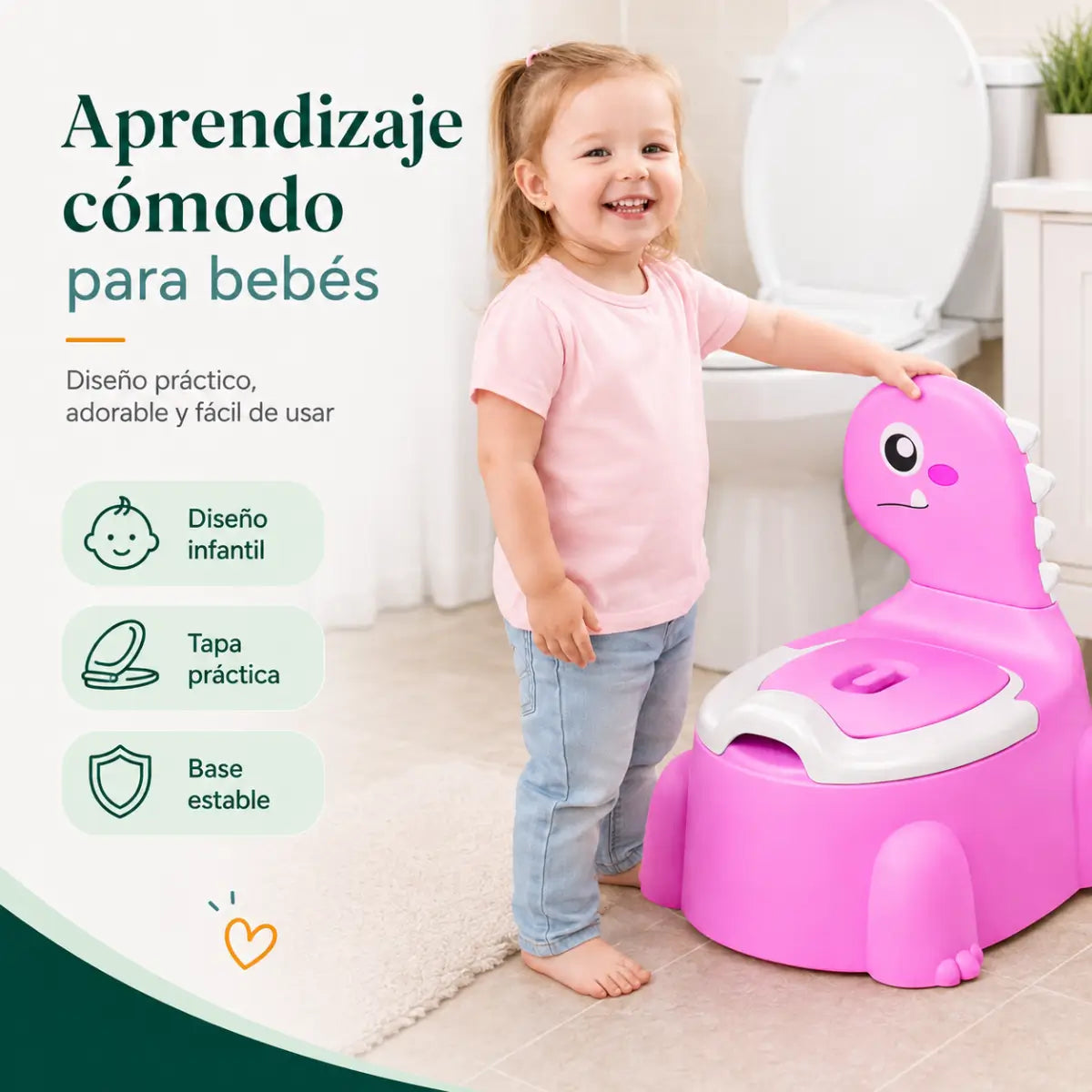 Bacin para niños con diseño de dinosaurio, asiento cómodo y respaldo para entrenamiento