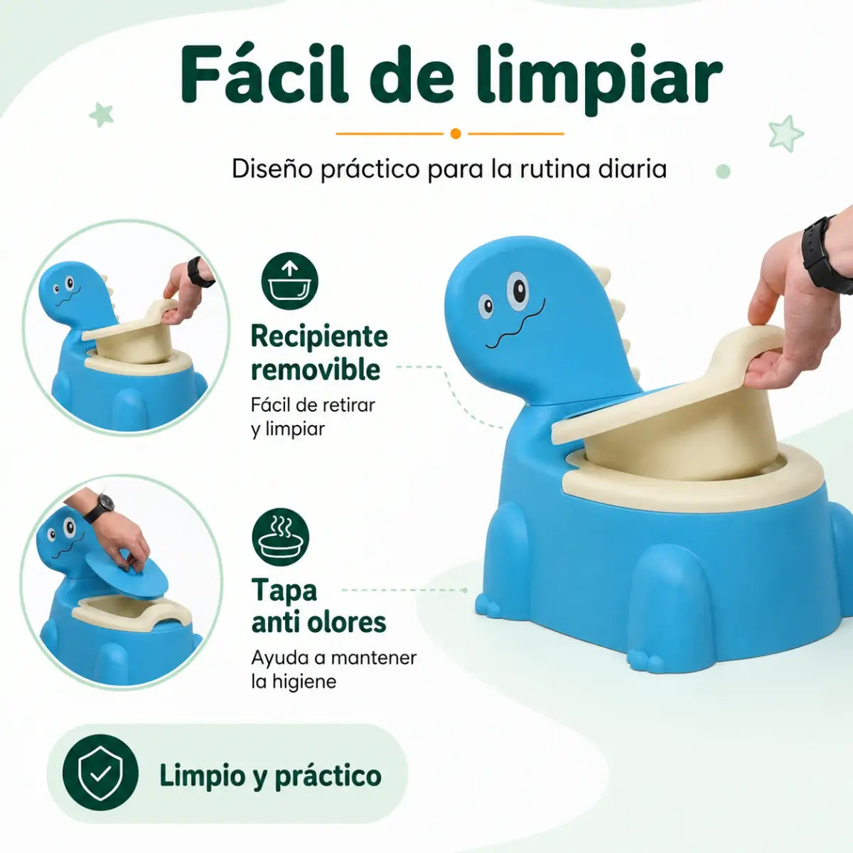 Bacin infantil con recipiente extraíble para facilitar la limpieza y mantener la higiene