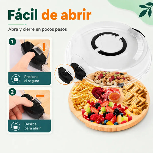 Bandeja Redonda de Bambú con Tapa PET