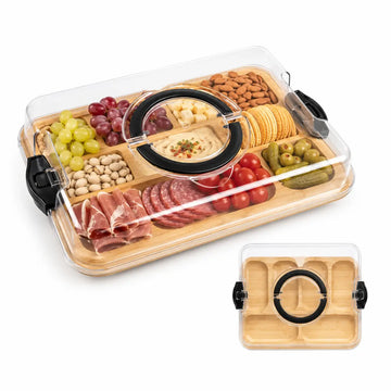 Bandeja Rectangular de Bambú con Tapa y Divisiones