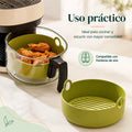 Recipiente de silicona para freidora de aire con rejilla removible y asas laterales