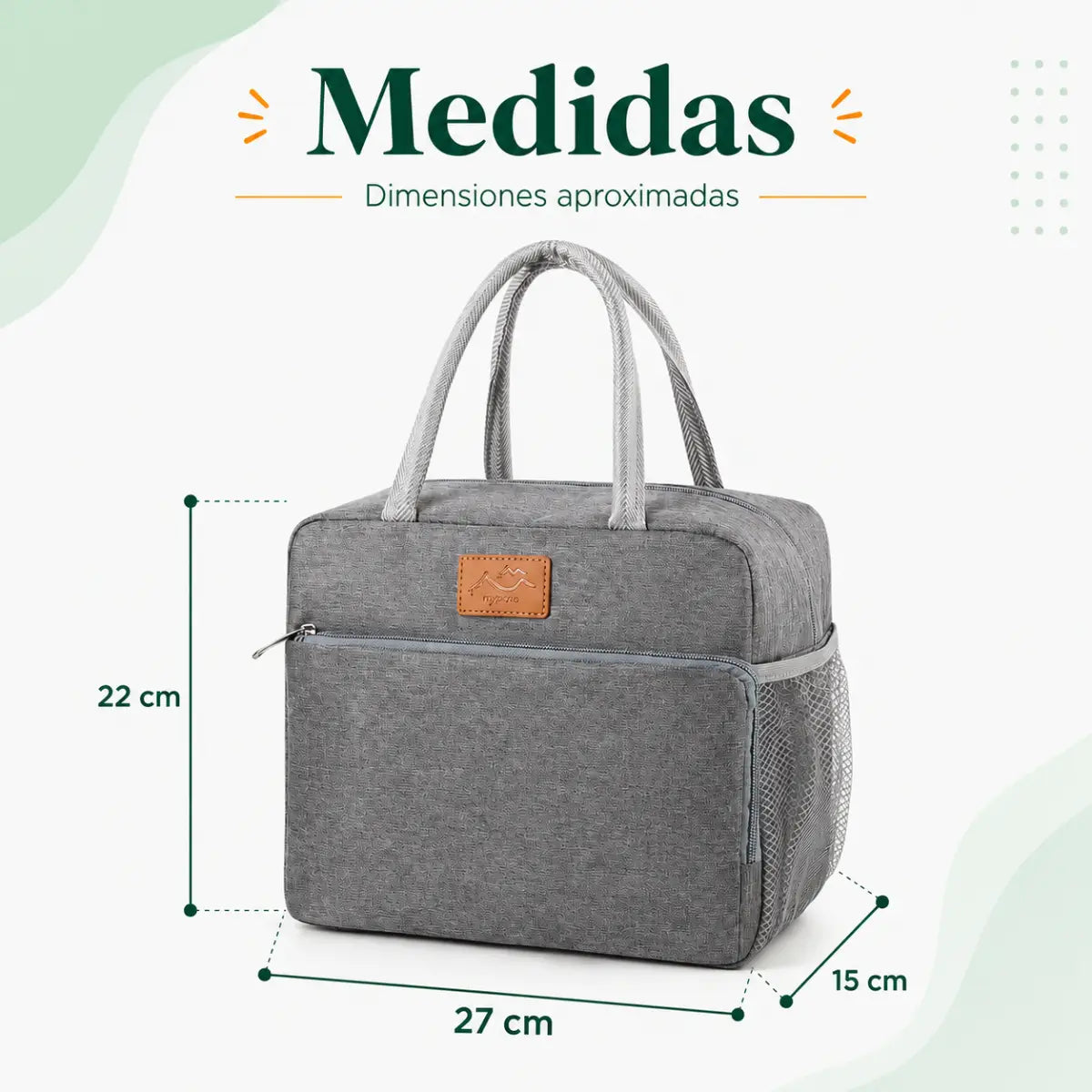 Lonchera térmica impermeable de 27 cm de ancho, 22 cm de alto y 16 cm de fondo