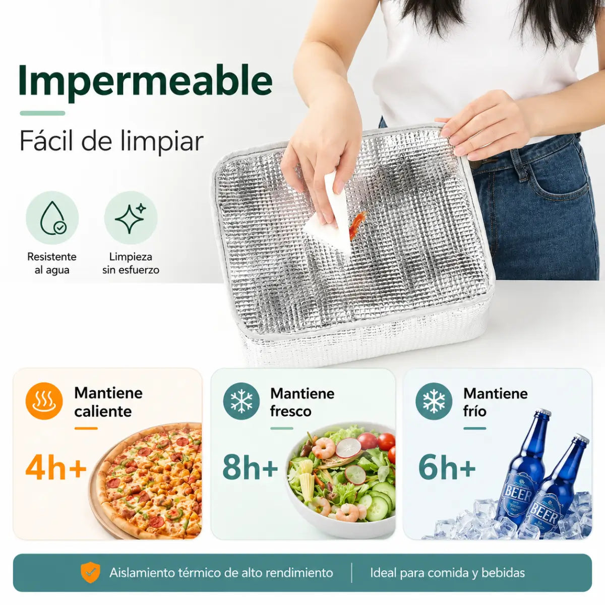 Lonchera térmica impermeable y fácil de limpiar para conservar alimentos y bebidas