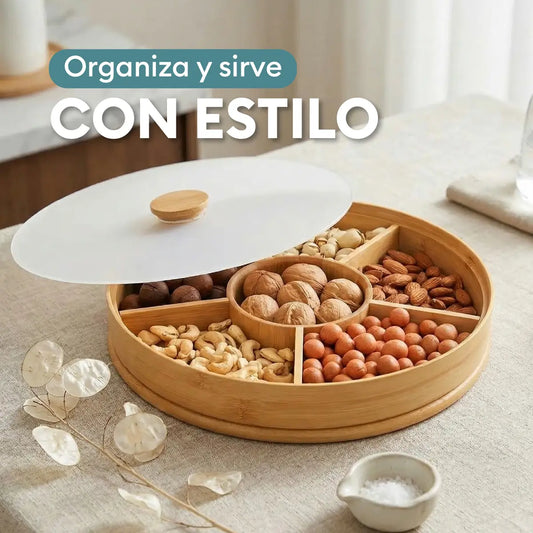 Bandeja de Bambú Centro de Mesa con 5 Divisiones