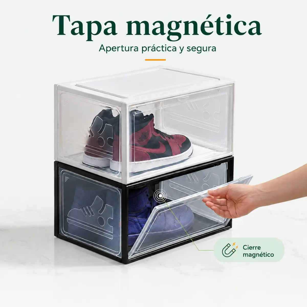 Organizador de zapatos con tapa magnética frontal para abrir y cerrar fácilmente
