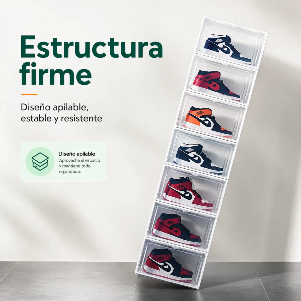 Organizador de calzado apilable con estructura firme y resistente para varios pares de zapatos