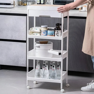 Carrito Organizador De 4 Niveles Con Tapa De Bambú