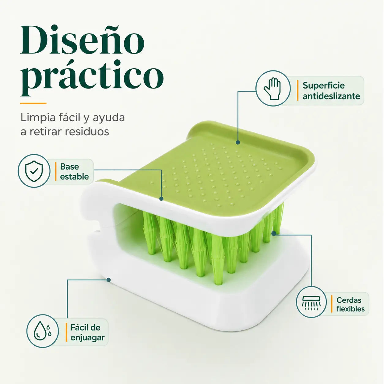 Cepillo de limpieza multifuncional con agarre antideslizante y doble superficie de cerdas