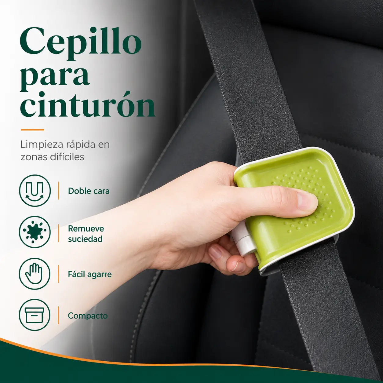 Cepillo para limpiar cinturón de seguridad con diseño de doble cara y agarre cómodo