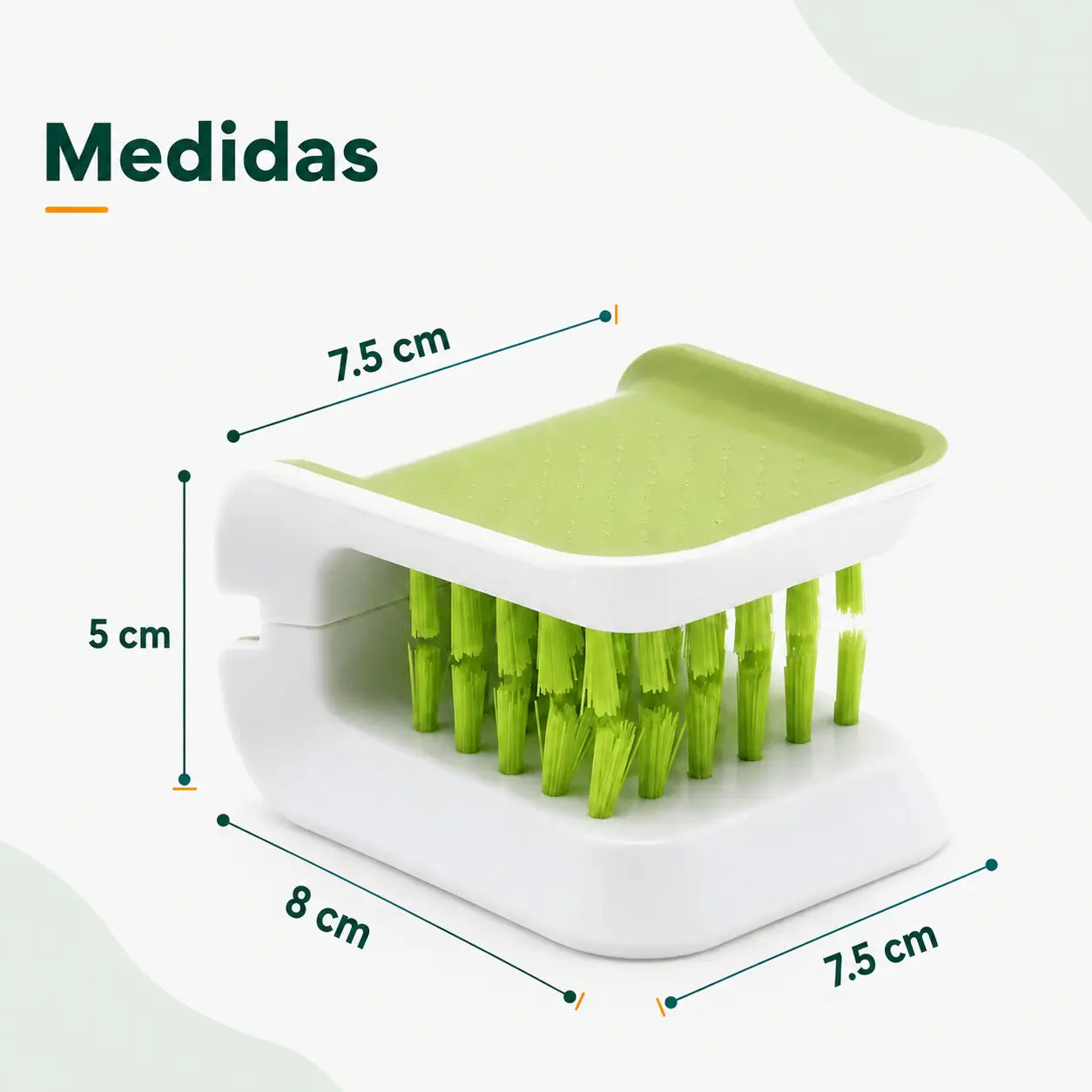 Cepillo de limpieza multifuncional de 8 cm por 7.5 cm y 5 cm de alto