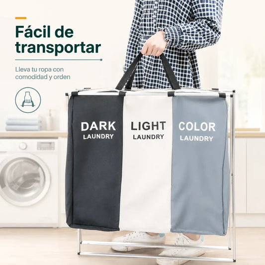 Cesto de Ropa Sucia Plegable De 3 Divisiones