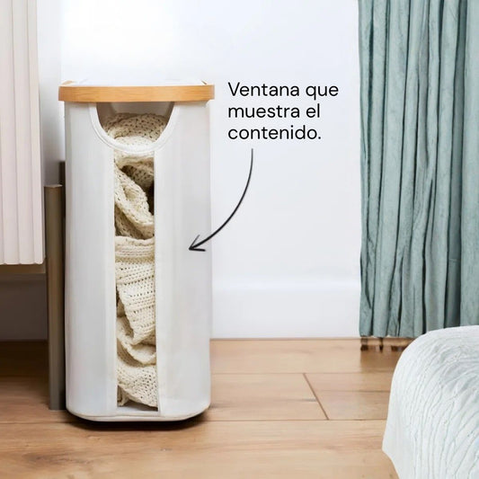 Cesta Plegable Organizador Vertical de Tela con Marco de Bambú