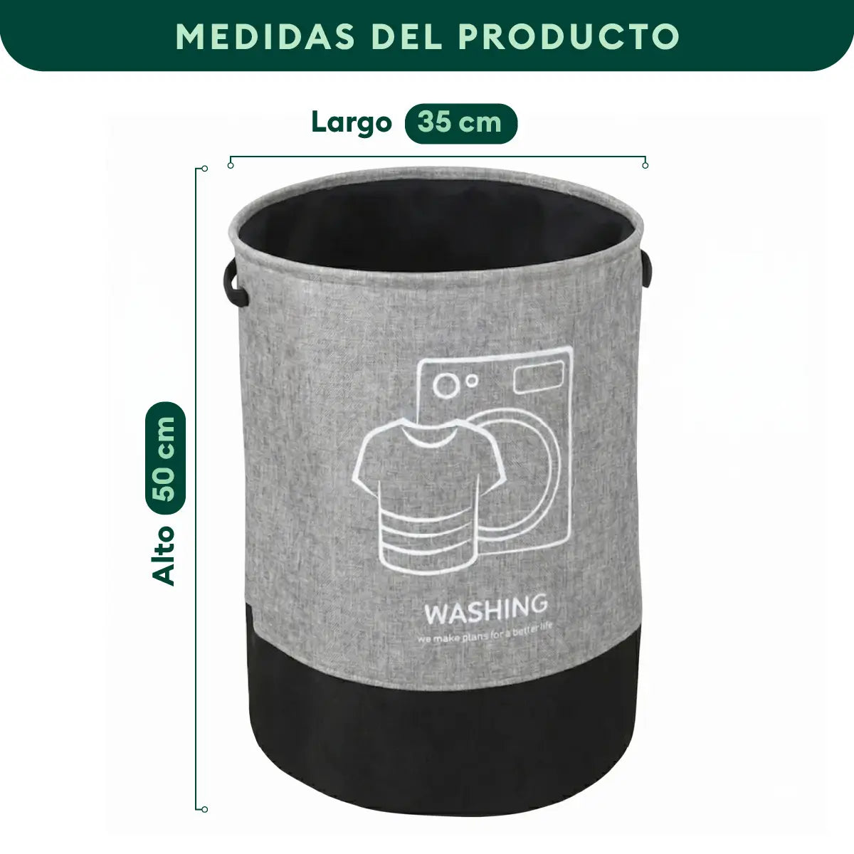 Cesto para ropa sucia de tela de 60 cm de alto y 35 cm de diámetro