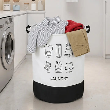 Cesto para ropa sucia de tela con asas laterales y diseño Laundry para lavandería