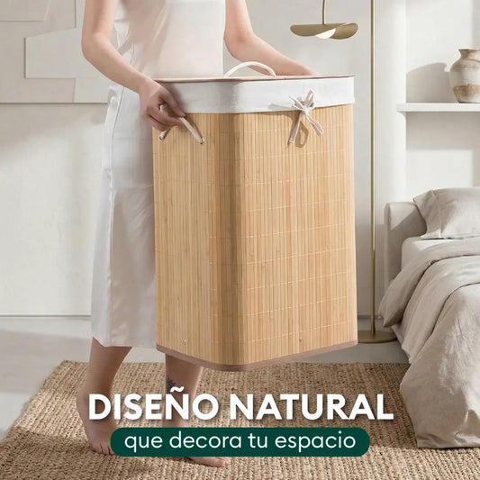 Cesto Organizador de Ropa con Tapa Bambú y Forro Interno