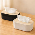 Caja porta pañuelos con tapa efecto madera disponible en color negro y blanco