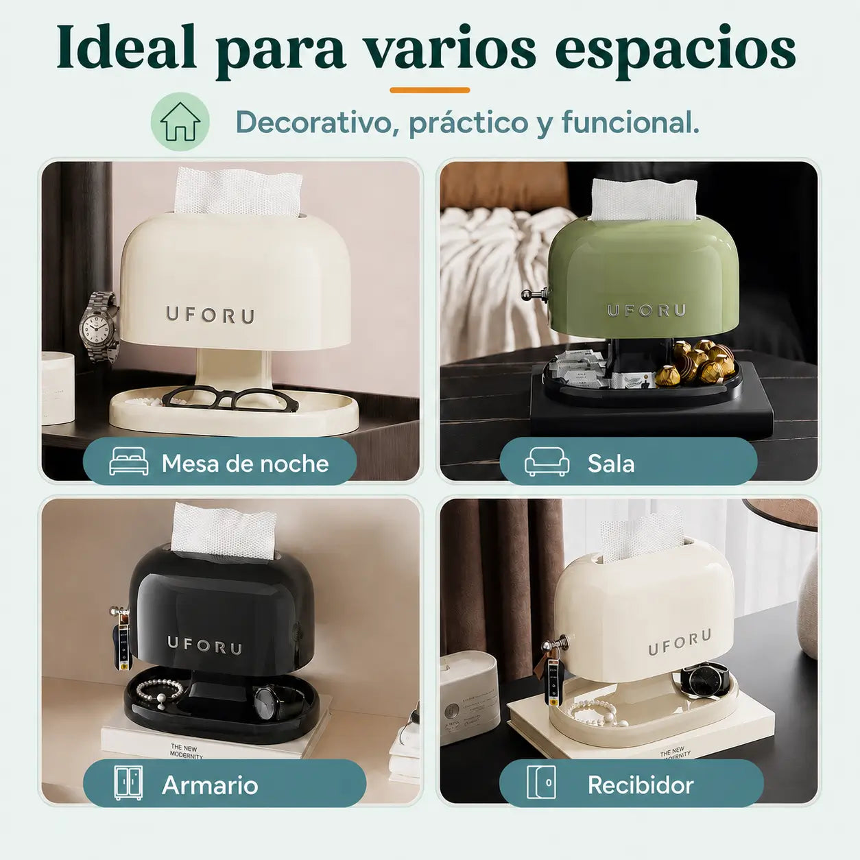 Caja porta pañuelos con organizador para usar en sala, dormitorio, escritorio y otros espacios del hogar