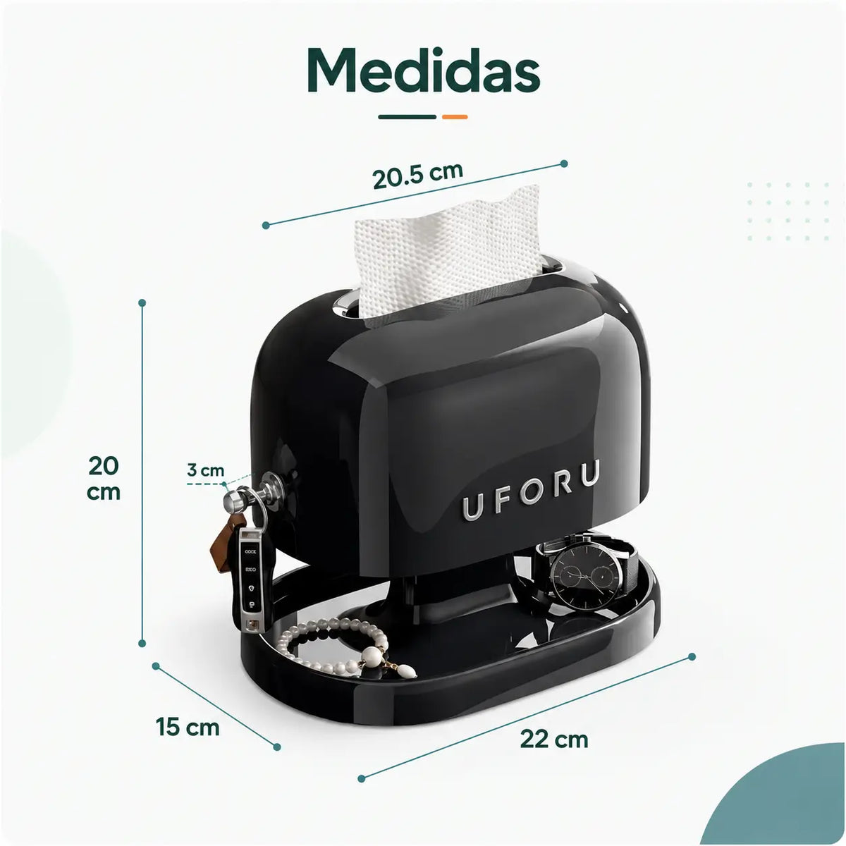Medidas del porta pañuelos multifuncional con bandeja organizadora inferior