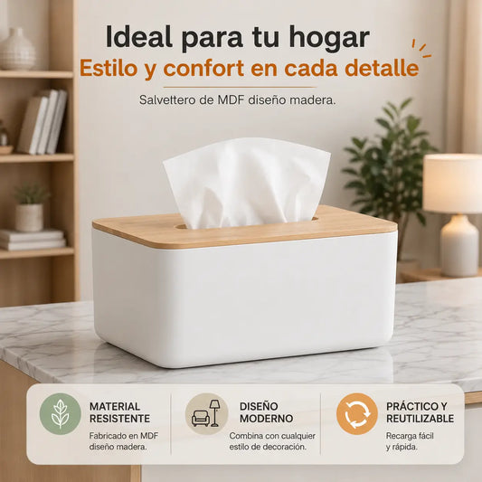Caja Dispensadora de Pañuelos con Tapa Bambú