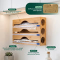 Organizador de papel film y aluminio de bambú con tres espacios y cortadores deslizables