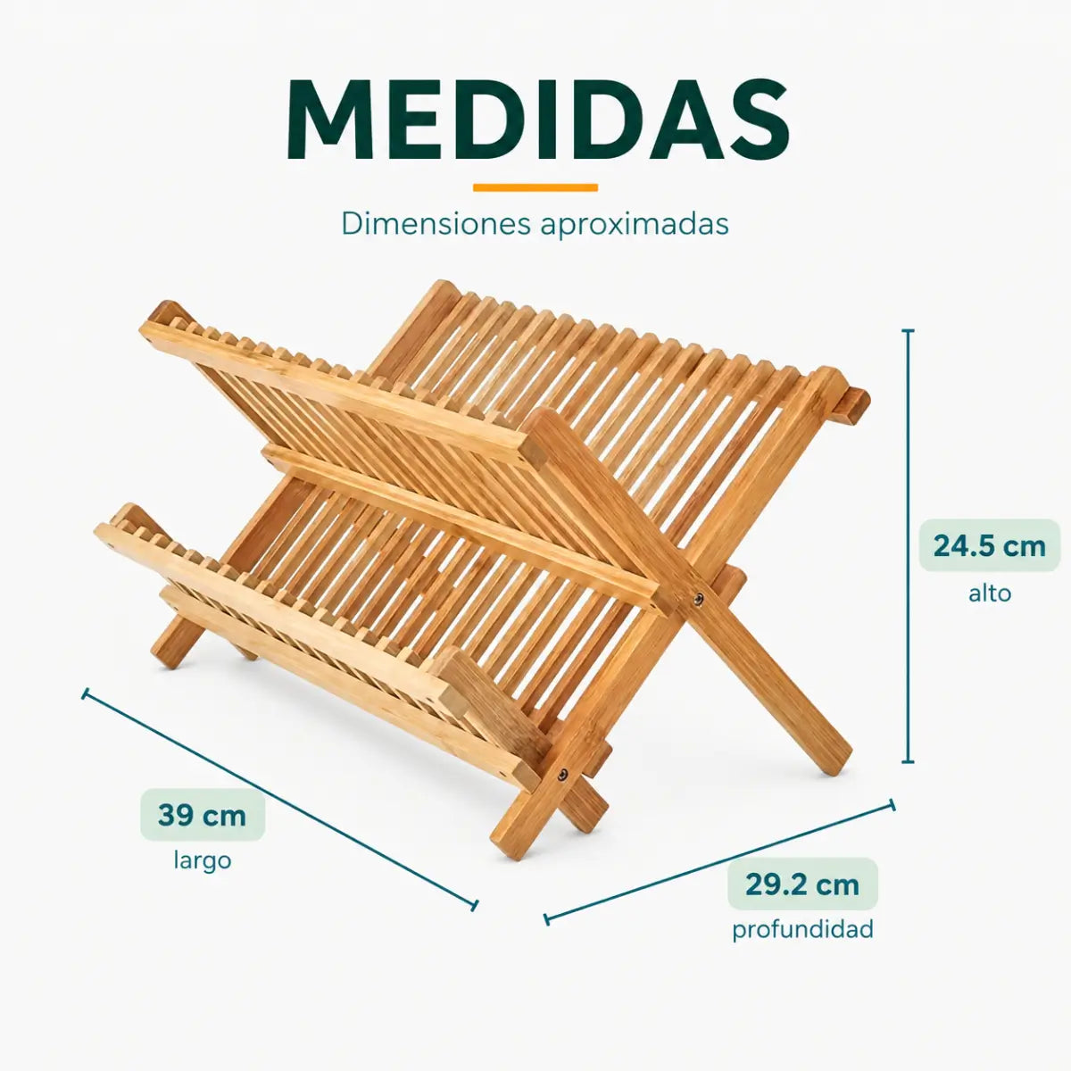 Escurridor de platos plegable de bambú de 39 cm de largo, 29.2 cm de profundidad y 24.5 cm de alto